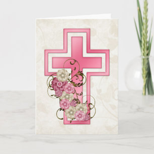 Rosa Kreuz w Blume 2 Christliche Grußkarte Feiertagskarte