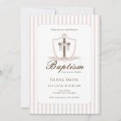 Rosa Kreuz Wappen Taufe Einladung (Vorderseite)