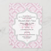 Rosa Kreuz weißer Damastrap Erste Kommune Einladung (Vorne/Hinten)