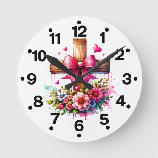 Rosa Kreuzblumen Runde Wanduhr (Vorderseite)