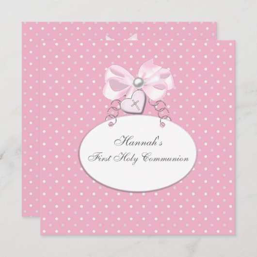 Rosa Kreuzmädchen Erste Kommune Einladung (Vorne/Hinten)