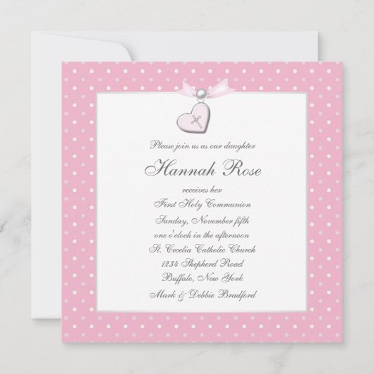 Rosa Kreuzmädchen Erste Kommune Einladung (Rückseite)