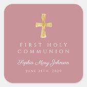 Rosa Kreuzmädchen Erste Kommune Quadratischer Aufkleber (Vorderseite)