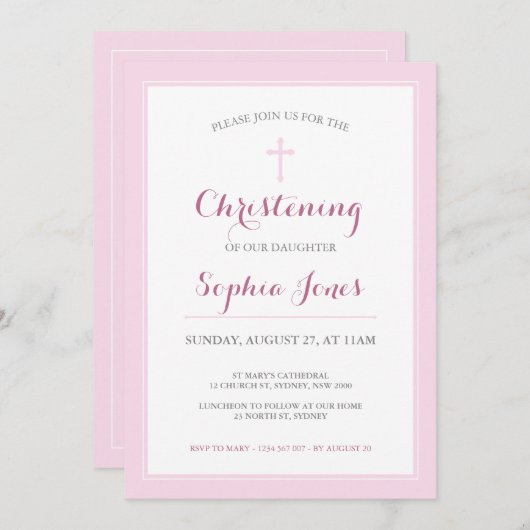 Rosa Kreuzweide oder Taufe Einladung (Vorne/Hinten)