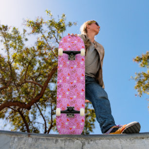 Rosa kritzelige Liebesherzen Skateboard