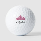 Rosa Krone und personalisierter Name Pretty Golfball (Vorderseite)