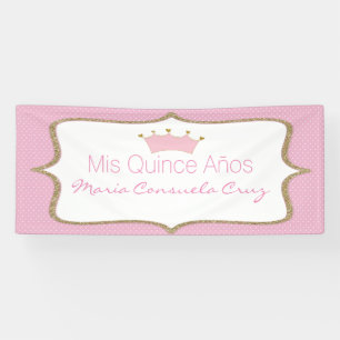 Rosa Krone und Tupfen Quinceanera Fahne Banner