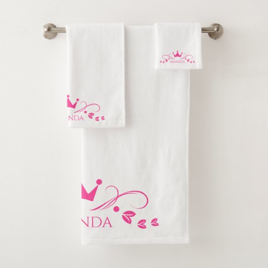 Rosa Krone und Wirbel Monogramm Badhandtuch Set (Insitu)