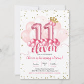 Rosa Kronenballon Eleven Geburtstagsfeier Einladun Einladung (Vorderseite)