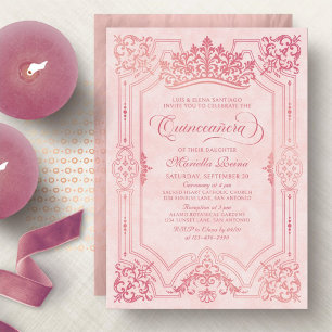 Rosa Kronentiarara Elegante Quinceanera Einladung