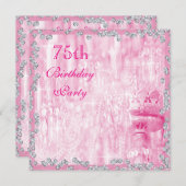 Rosa Kronleuchter & Diamanten 75. Geburtstag Einladung (Vorne/Hinten)