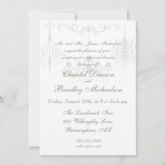 Rosa Kronleuchter-Probe-Dinner Einladung (Rückseite)