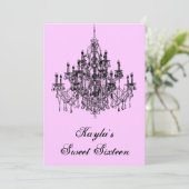 Rosa Kronleuchter Sweet 16 Party Einladung (Stehend Vorderseite)