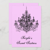 Rosa Kronleuchter Sweet 16 Party Einladung (Vorne/Hinten)