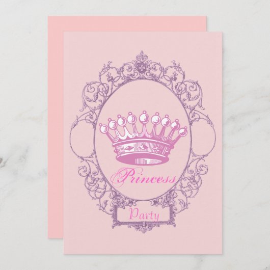 Rosa Kronprinzessin Geburtstagsparty Einladung (Vorne/Hinten)
