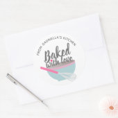 Rosa Küche BAKED GIFT ETIKETT gebacken mit Liebe Runder Aufkleber (Umschlag)