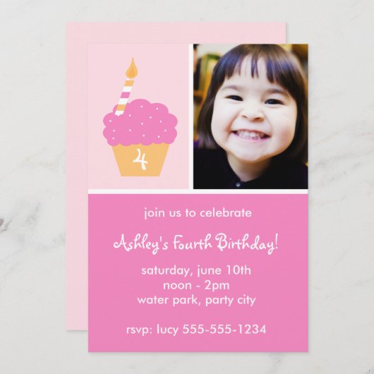 Rosa Kuchen Einladung (Vorne/Hinten)