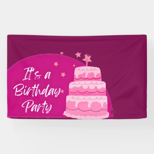 Rosa Kuchen Geburtstagsfeier Banner (Horizontal)