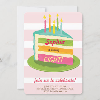 Rosa Kuchen gestreift Geburtstagsparty Einladungen