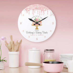 Rosa Kuchen Glittertropfen Moderne Schicke Bäckere Große Wanduhr