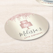 Rosa Kuchen Glitzer Tropfen elegant gürtelgoldenes Runder Pappuntersetzer (Angewinkelt)