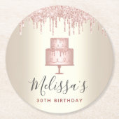 Rosa Kuchen Glitzer Tropfen elegant gürtelgoldenes Runder Pappuntersetzer (Vorderseite)