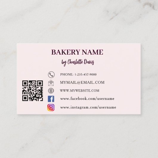 Rosa Kuchen Konditorkuchen, Backwaren QR-Code Visitenkarte (Rückseite)