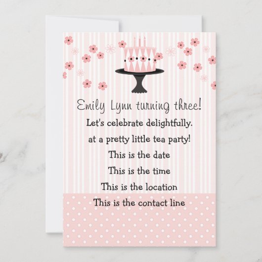 Rosa Kuchen mit 3 Kerzen Einladung (Vorderseite)