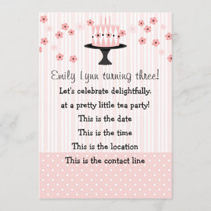 Rosa Kuchen mit 3 Kerzen Einladung