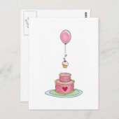 Rosa Kuchen mit Ballon und Cupcake Postkarte (Vorne/Hinten)
