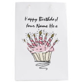 Rosa Kuchen mit Birthday Kerzen personalisiert Mittlere Geschenktüte (Vorderseite)