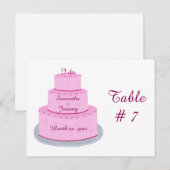 Rosa Kuchen mit Herz-Hochzeit-Tischnummer Postkarte (Vorne/Hinten)