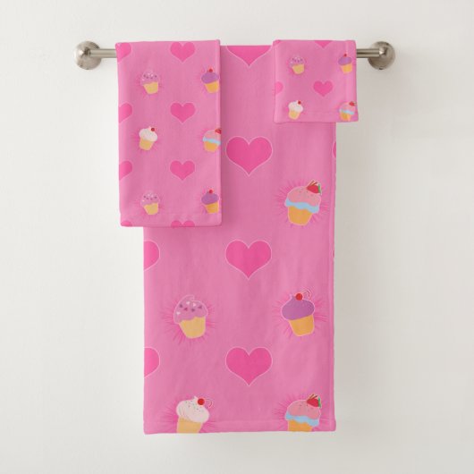 Rosa Kuchen-Muster Badhandtuch Set (Insitu)