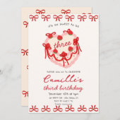 Rosa Kuchen & Roter Bogen Geburtstag Einladung (Vorne/Hinten)