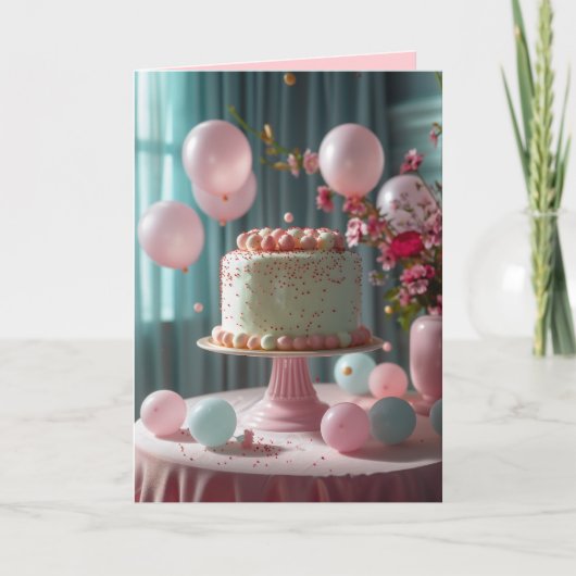 Rosa Kuchen und Balloons Einladung (Vorderseite)