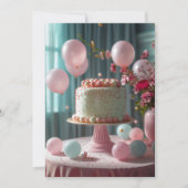 Rosa Kuchen und Balloons Einladung (Vorderseite)