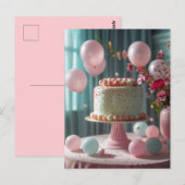Rosa Kuchen und Balloons Postkarte (Vorne/Hinten)