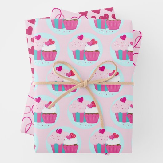 Rosa Kuchen und Herzen Geschenkpapier Set (Beispiel)