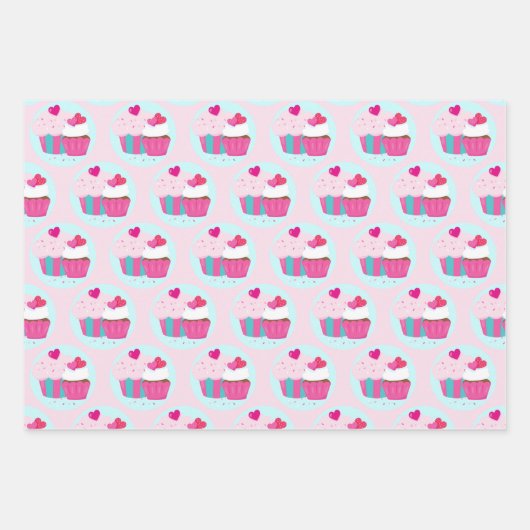 Rosa Kuchen und Herzen Geschenkpapier Set (Vorderseite)