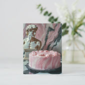 Rosa Kuchen und Marmorstatue Postkarte (Stehend Vorderseite)
