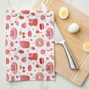 Rosa Kuchen und Süßigkeiten Geschirrtuch