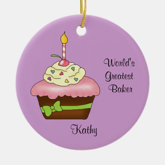 Rosa Kuchen-Weihnachtsverzierung Keramik Ornament (Vorne)