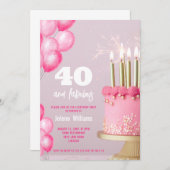 Rosa Kuchenballons, moderner 40. Geburtstag Einladung (Vorne/Hinten)