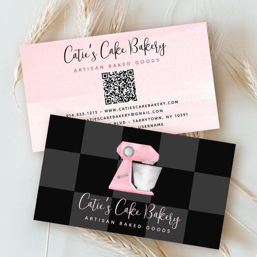 Rosa Kuchengemischt QR-Code Schwarz Kariert Visitenkarte