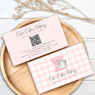 Rosa Küchenmixer QR Code Gingham Bäckerei Visitenkarte