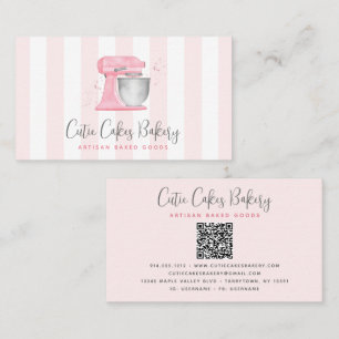 Rosa Küchenmixer QR-Code Streifen Bäckerei Visitenkarte