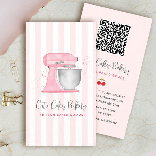 Rosa Küchenmixer-Streifen QR-Code Bäckerei Visitenkarte