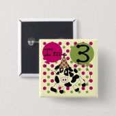 Rosa Kuh 3. Geburtstagsgeschenke Button (Vorne & Hinten)