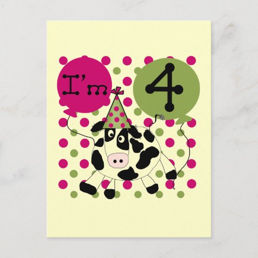 Rosa Kuh 4. Geburtstag - Hemden und Geschenke Postkarte (Vorderseite)