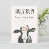 Rosa Kuh Baby Dusche Einladung | Aquarellkühe (Stehend Vorderseite)